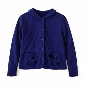 Christie Brooks Fleece Jacket Womens Large Blue Snap Front Dog Graphic Cute